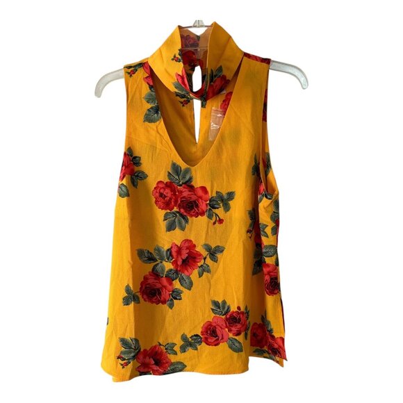 DNA Couture Yellow Floral Sleeveless Blouse – Women’s Size L New with Spare Butt - Picture 1 of 5